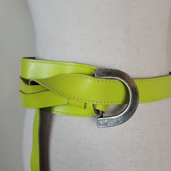 Free People Belt Small Medium Neon Yellow Leather Parakeet Wrap Waist Boho Waltz main image 6